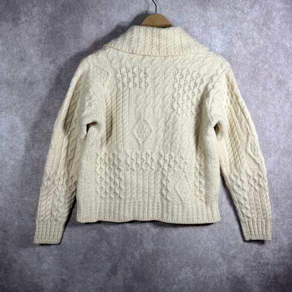 Vintage Aran Crafts Blazer Cardigan Sweater Womens XS Tan Cable Knit Merino Wool - Picture 4 of 10